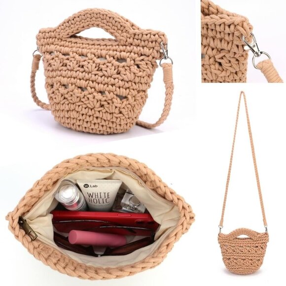 Chic Women's Straw Beach Bag - Hand-Knitted Woven Cotton Purse for Summer - Picture 3 of 8